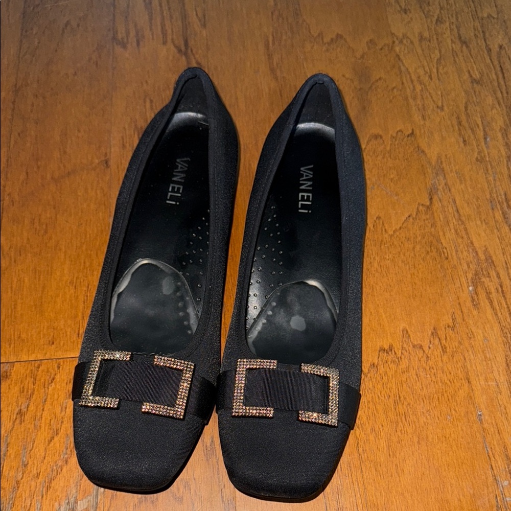 Vaneli Black Flats with Gold Accents